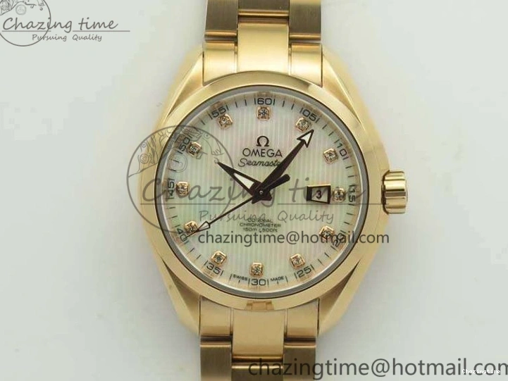 0317 Timeless Aqua Terra Ladies 35mm RG V6F Best Edition White MOP Dial On RG Bracelet A 8102